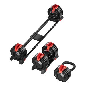 Sparnod Fitness SAD-25 Adjustable 3-in-1 Dumbbell Set,3–24kg Quick Weight Change, Dumbbell, Barbell, Kettlebell,12 Gear Steel ABS Build, Digital Dial, Ergonomic Grip, Home Gym Workout Kit (Black, 24Kgs, Set of 1)